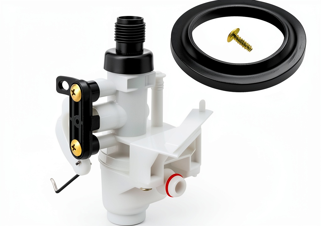 RV toilet valve installed in a camper bathroom