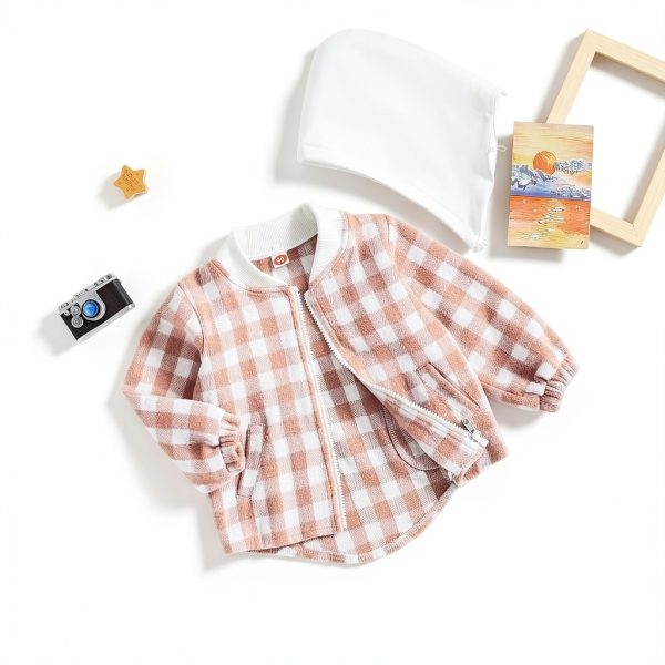 Douhoow Baby Jacket Plaid Outerwear with Removable Hood for 6-12-2