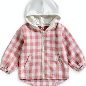 Douhoow Baby Jacket Plaid Outerwear with Removable Hood for 6-12-0