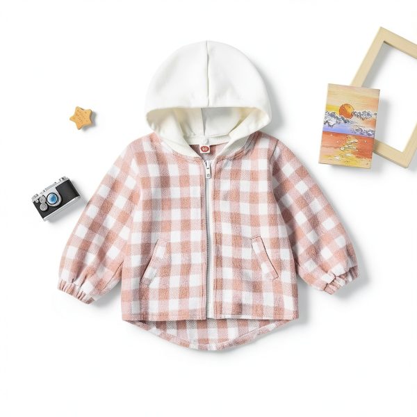 Douhoow Baby Jacket Plaid Outerwear with Removable Hood for 6-12-1