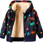 Toddler Fleece Jacket Boys Full Zip Hoodie with Dinosaur Print Navy-0