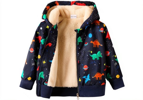 Toddler Fleece Jacket Boys Full Zip Hoodie with Dinosaur Print Navy-0